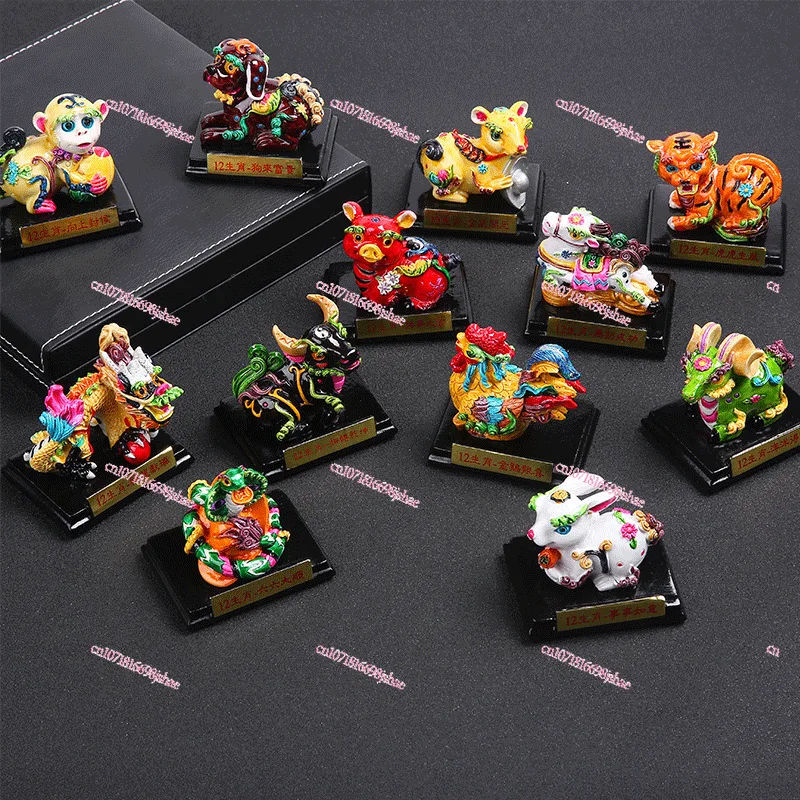 Chinese antique cross-toe painted resin zodiac creative home car jewelry ornament handicrafts exquisite gifts