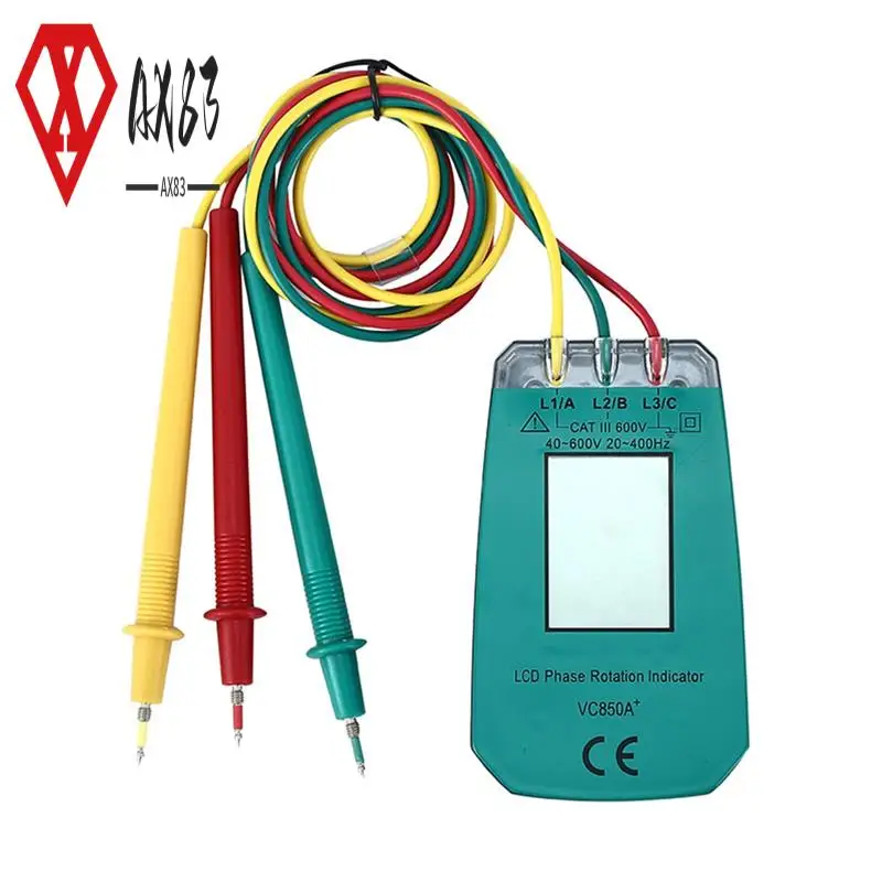 

AX83-3 Phase Tester Digital Phase Indicator LED Phase Sequence Meter Voltage Tester 40V-600V AC