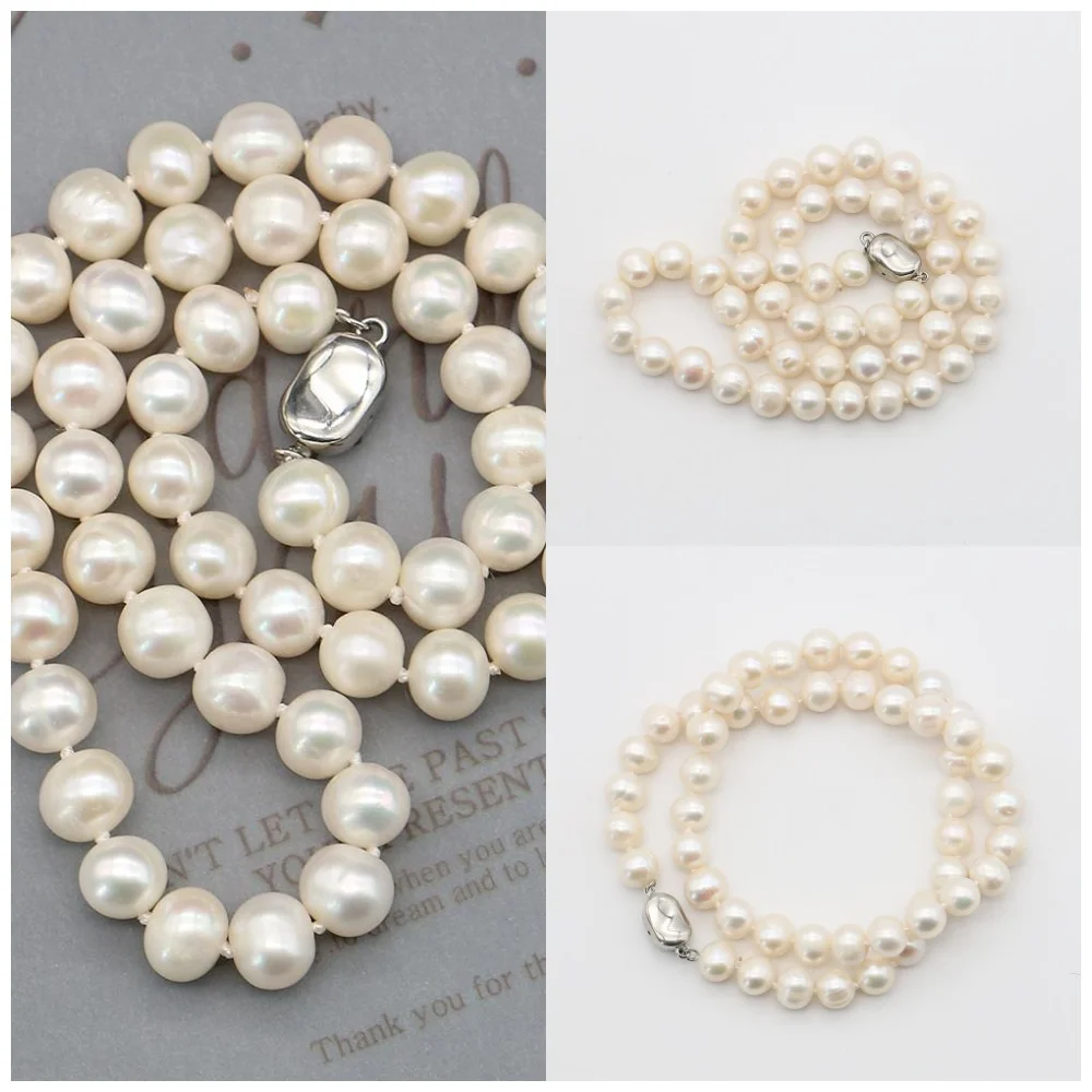 

8-9mm Natural Freshwater Steamed Bun Round Edison Pearl Necklace Bracelet and Accessories 41cm DIY Elegant Jewelry Components