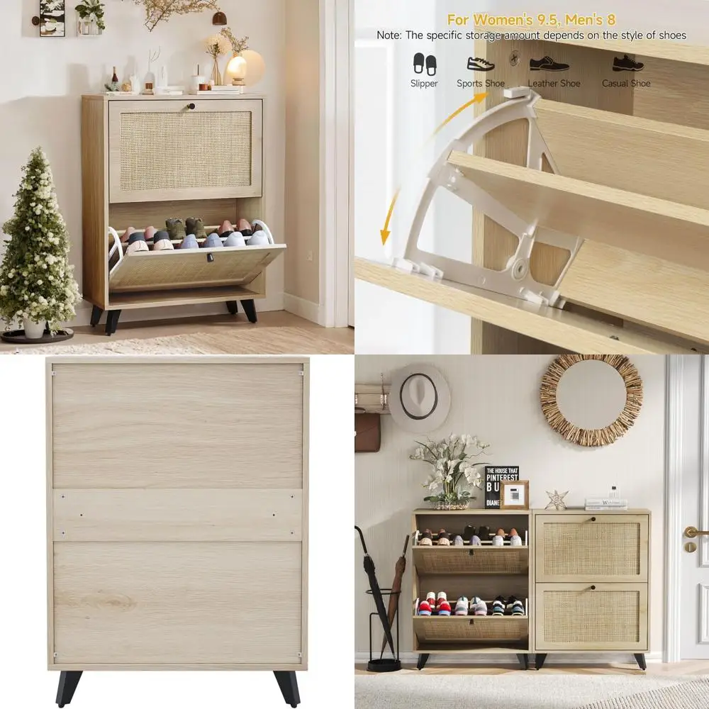 

Slim Shoe Storage Cabinet with 2 Drawers for Entryway, Hidden Organizer, Shoe Rack Cabinet, Space-Saving Shoe Storage Solution