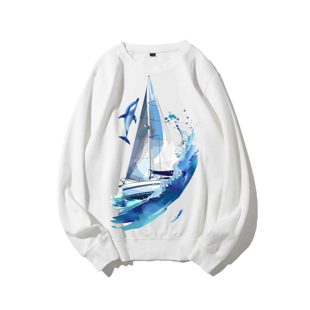 Nautical Elementsoversized Women's Y2k Hoodie Hand Painted Korean Style Graphic Sweatshirt Cozy Fleece Warm Fall Winter 2025