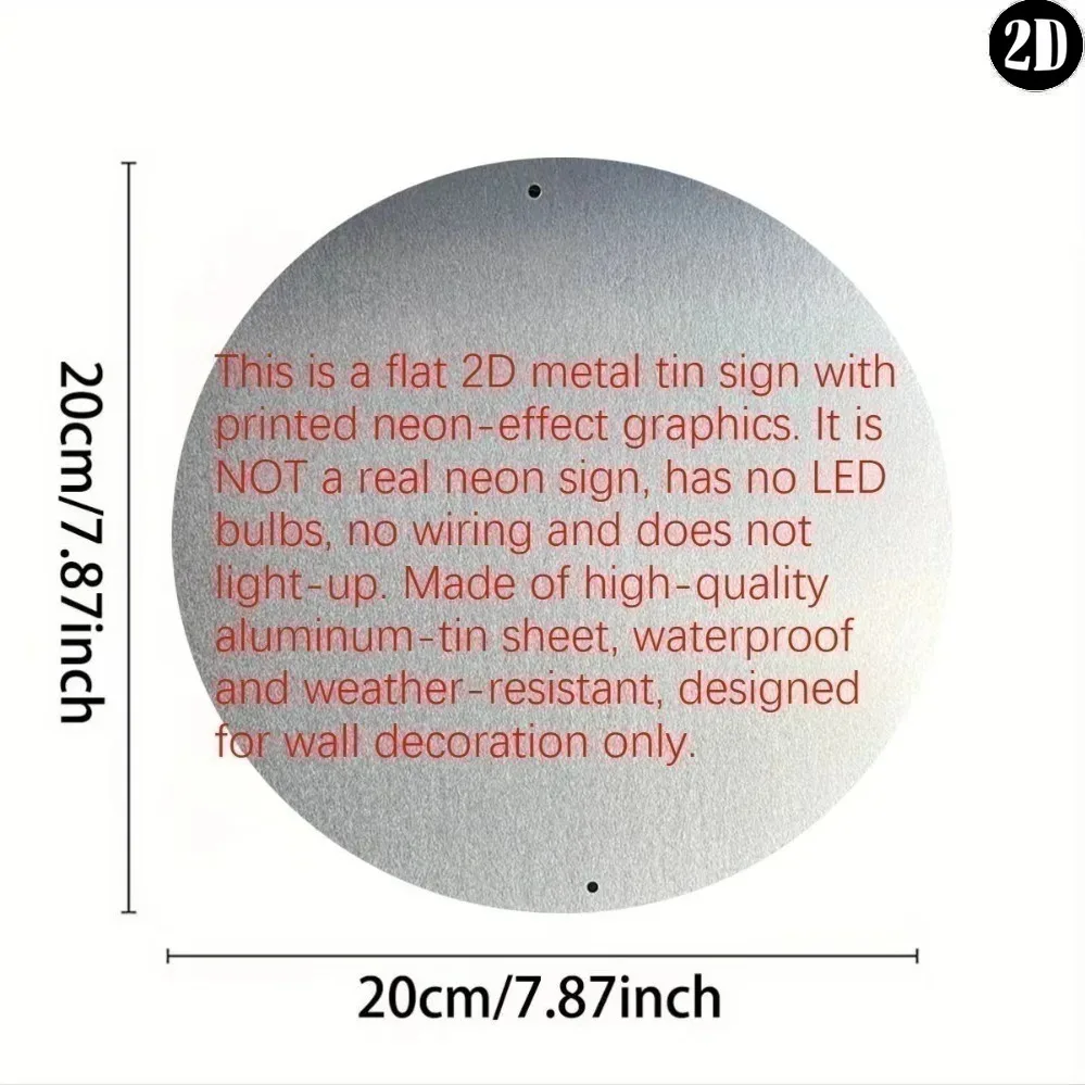 Round Rivet Frame Metal Tin Sign Happy Birthday Gift Fake Neon Wall Decor, Non LED 2D Flat Plaque For Birthday Party Bar