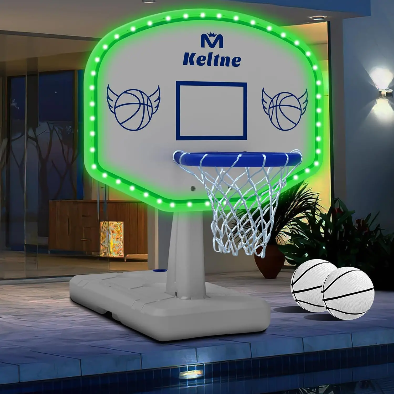 

Solar LED Pool Basketball Hoop with Lights, 34x34x42.2in Oversized Water Basketball Hoop for Kids Adults, Includes 2 Balls and
