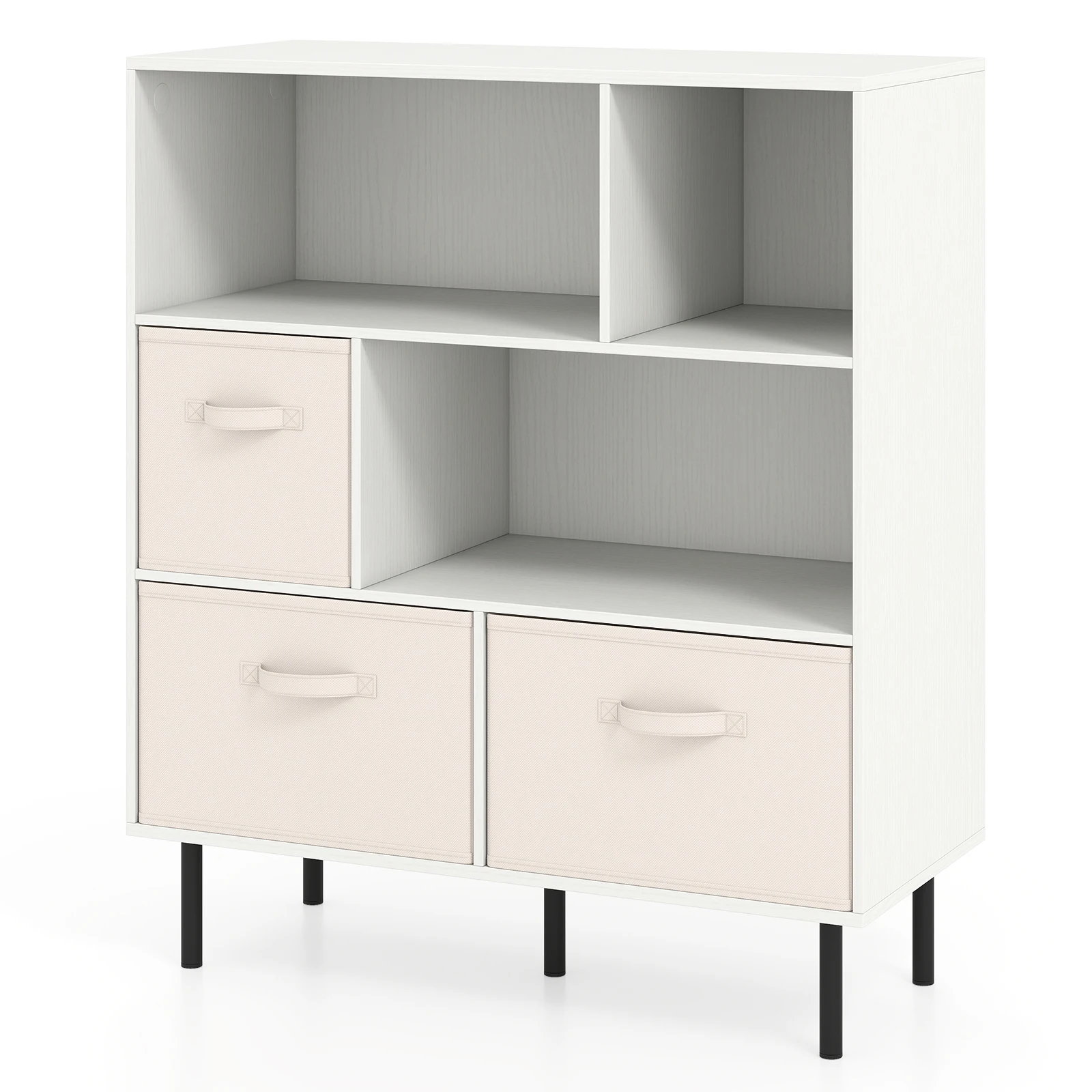 6-Cube Bookshelf w/ 3 Removable Folding Fabric Drawers Metal Legs for Living Room