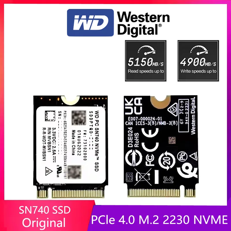 Western Digital WD SN740 2TB 1TB 512GB M.2 SSD 2230 NVMe PCIe Gen 4x4 SSD for Microsoft Surface ProX Surface Laptop 3 Steam Deck