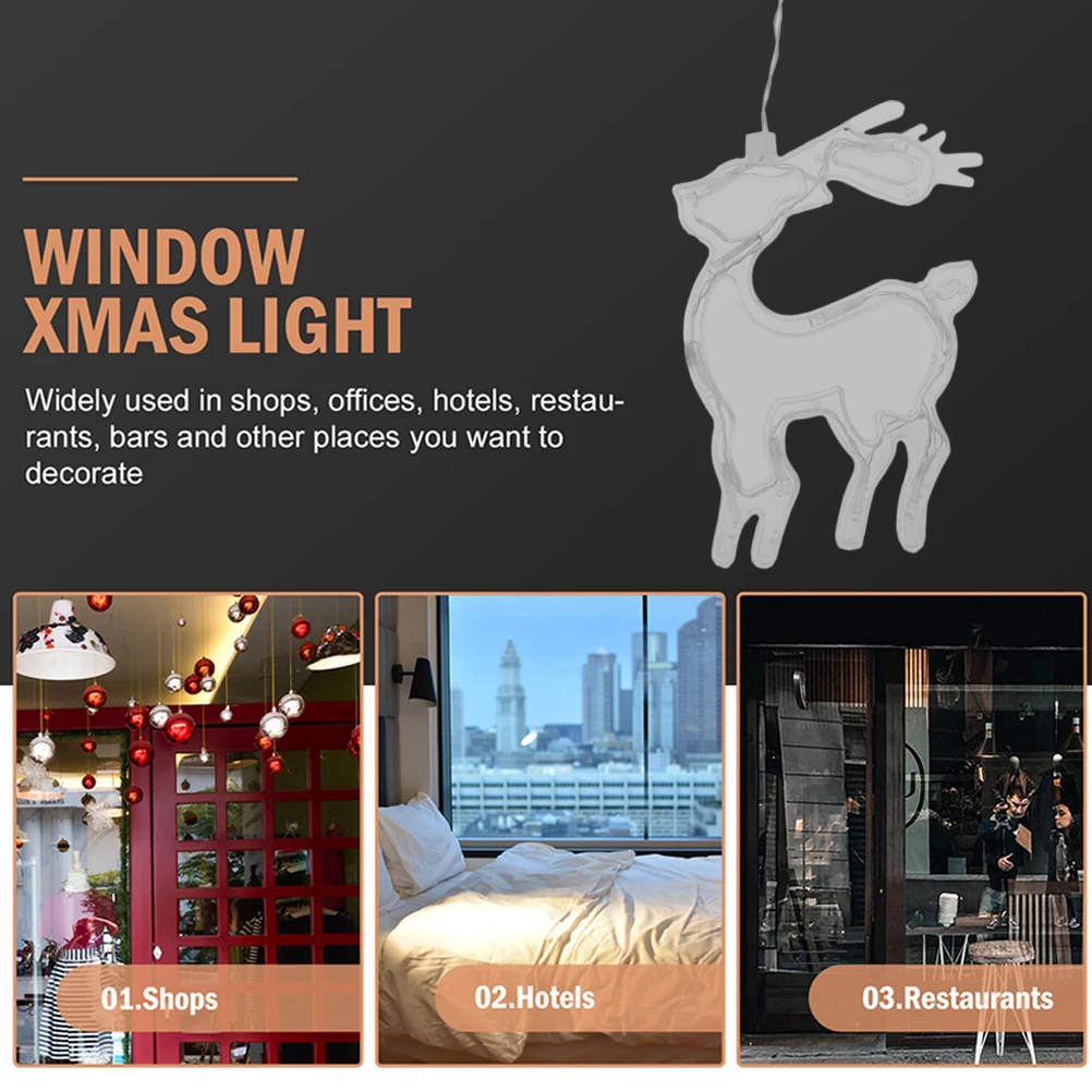 

Deer Window Lights with Suction Cup LED Hanging Christmas Decorative Lights for Home Party Operated Low Power Long