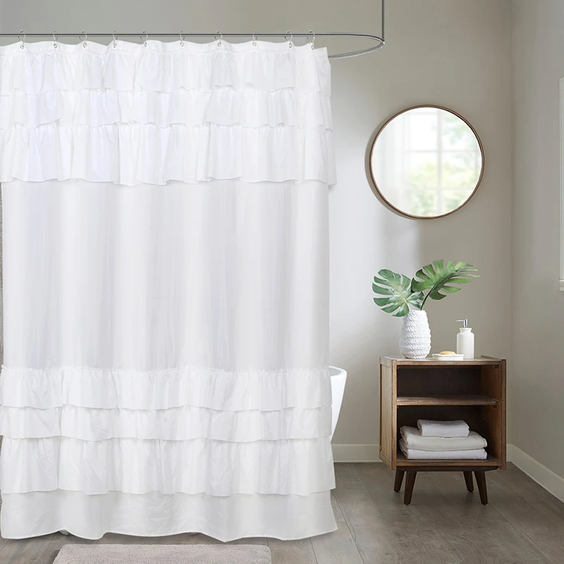 Lace Polyester Waterproof Plain Color Splicing Bathroom Partition Shower Curtain