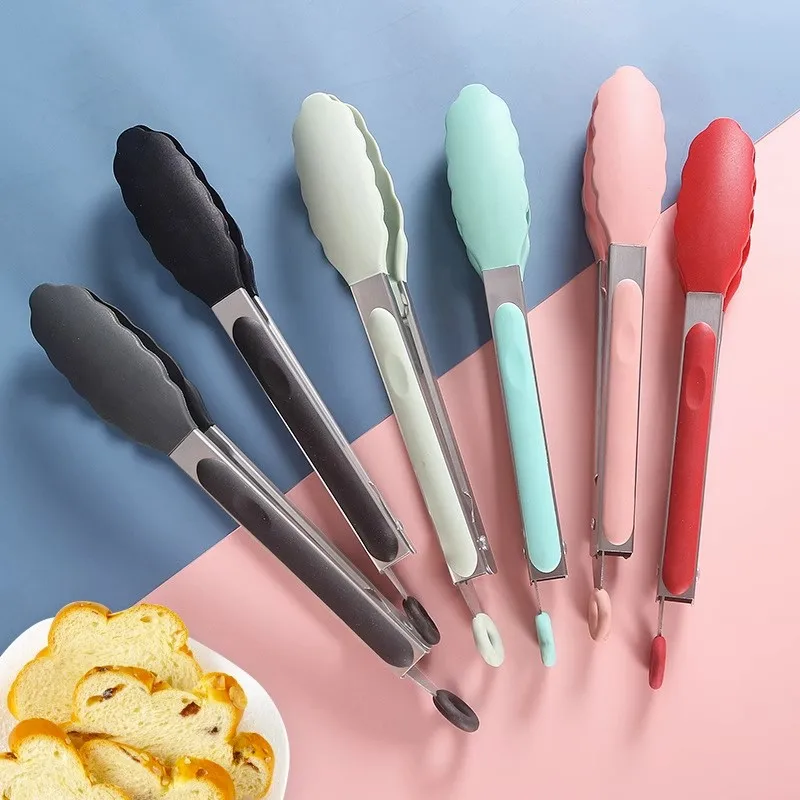 Silicone Food Tong Stainless Steel Kitchen Tongs Silicone Non-slip Cooking Clip Clamp BBQ Salad Tools Grill Kitchen Accessories