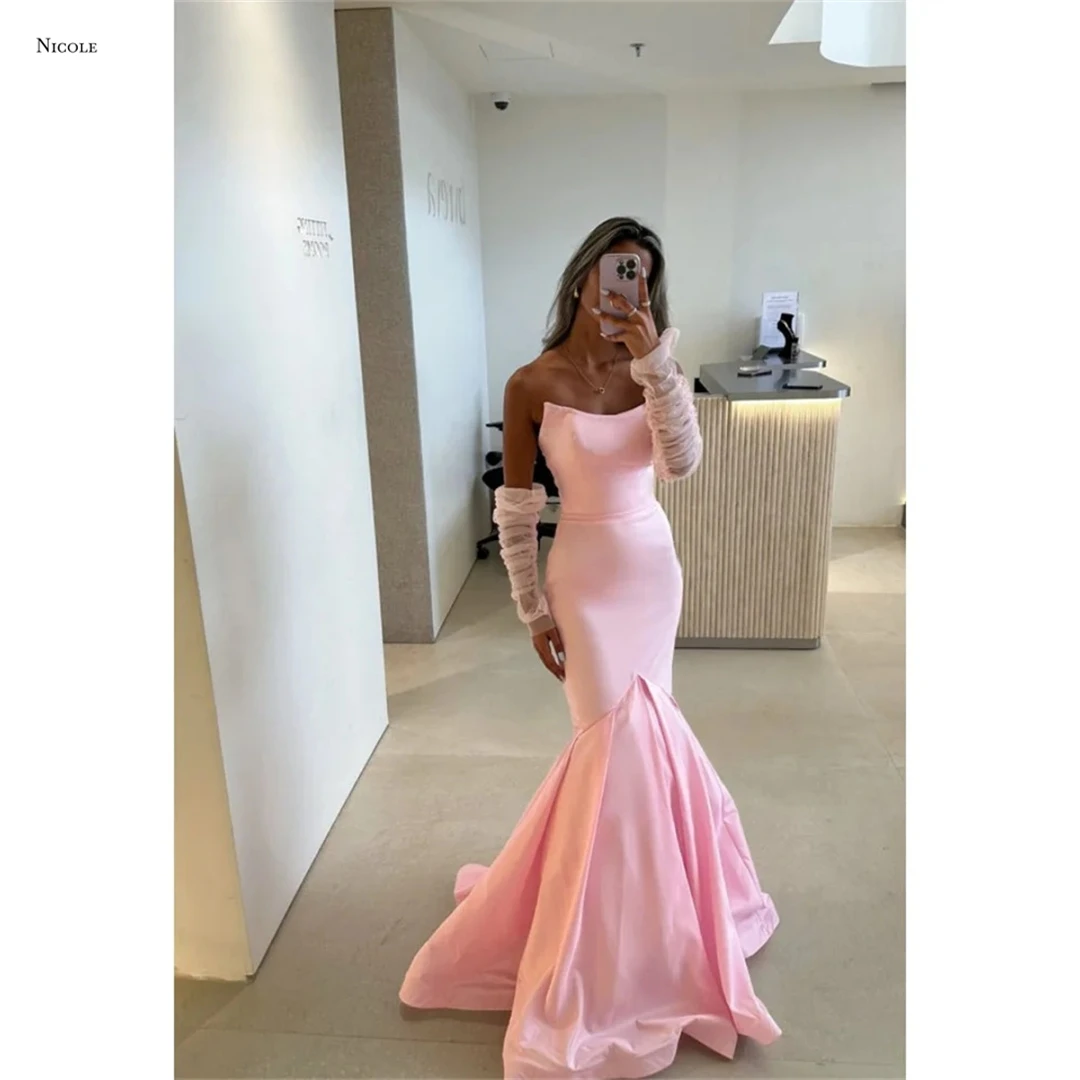

Nicole Fishtail Skirt Women's Elegant Dresses for Special Occasions Off-shoulder Custom Made Prom Dress Satin Cloth Evening Gown
