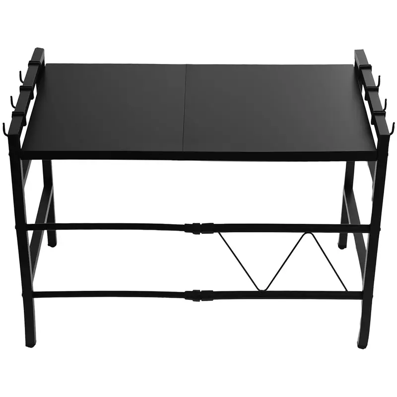 【ALLOWANCE】Kitchen Shelf, Microwaves Shelf 3-Tier Extendable Worktop Shelves With 6 Hooks, Spice Rack Black