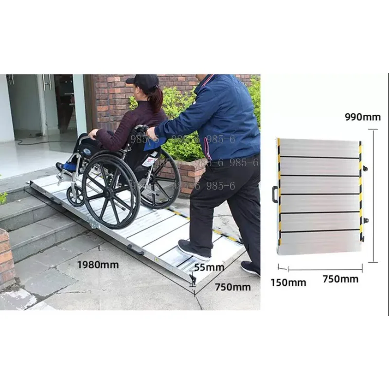 Foldable Non-slip Aluminum Ramp, Barrier-free Mobile Stair Climbing Board in Silver Finish