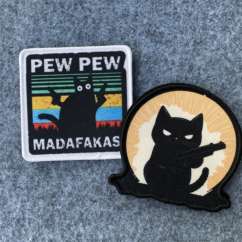 

"pew Pew" Cat Patch Tactical Morale Kitten Print Badge Armband Hook and Loop Backpack Clothing Decorative Diy Stickers