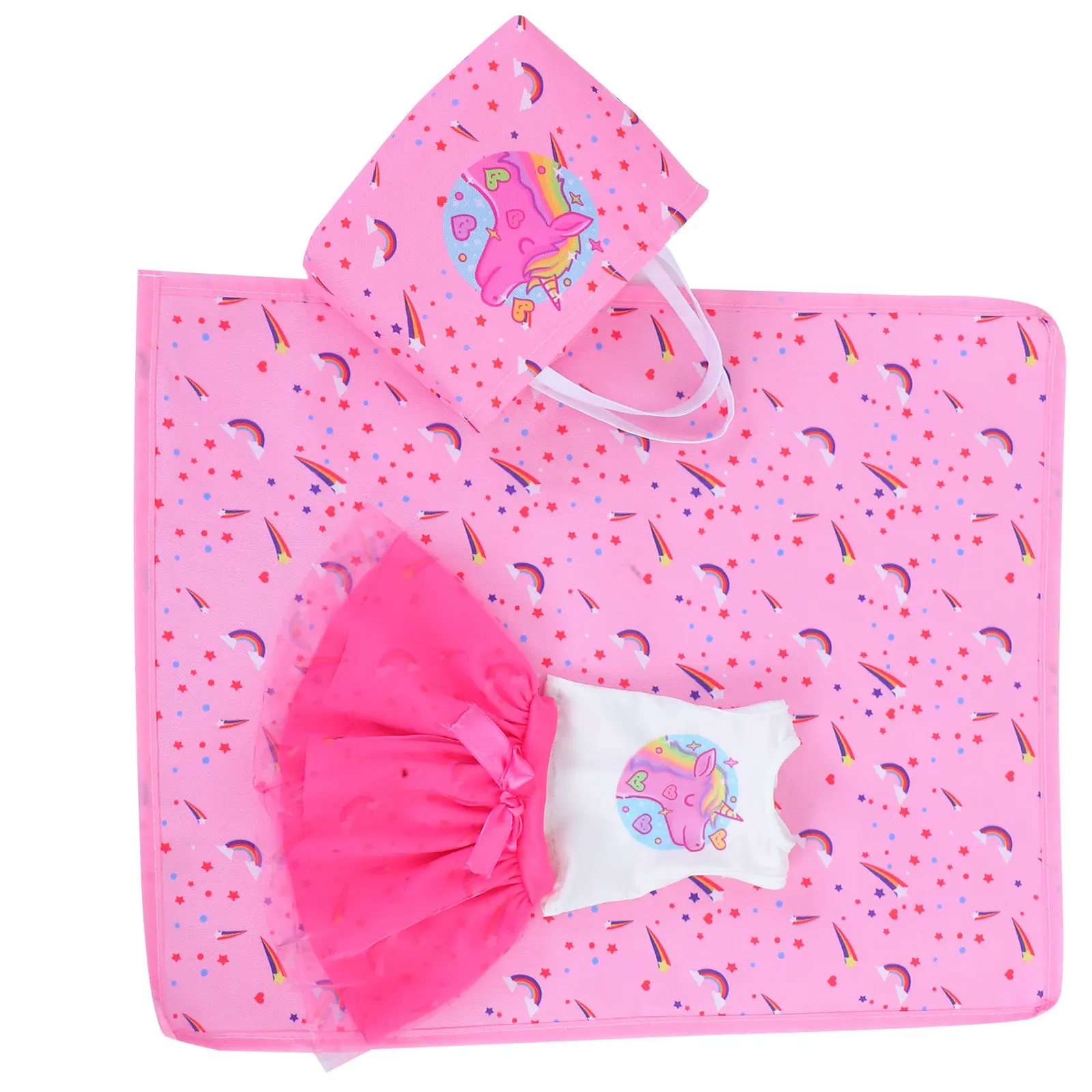 

1 Set Baby Clothes And Accessories Set For Girls Including Outdoor Dining Mat Bag And Dress Up Props For 18-Inch Baby Girl