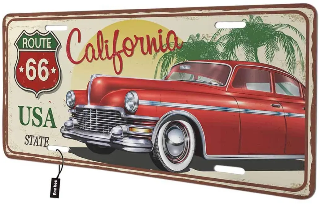 Обложка для номерного знака Beabes California Route 66, американский Красный винтажный Автомобильный декоративный номерной знак пальмы для автомобиля