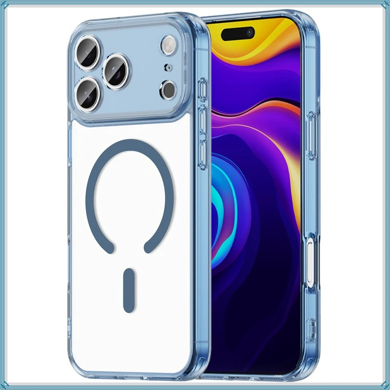 Case For iPhone 18 17 Pro Max ELVEV Magnetic Airbags Shockproof Hard PC + Soft TPU Non SlipTransparent Protective Phone Cover