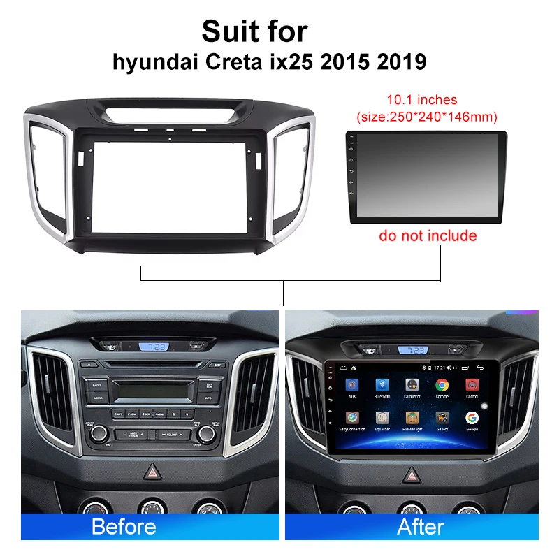 10.1 Inch Car Fascia Frame Adapter Android Radio Audio Dash Fitting Panel Kit For Hyundai Creta ix25 2015 2019 Mount Trim Kit