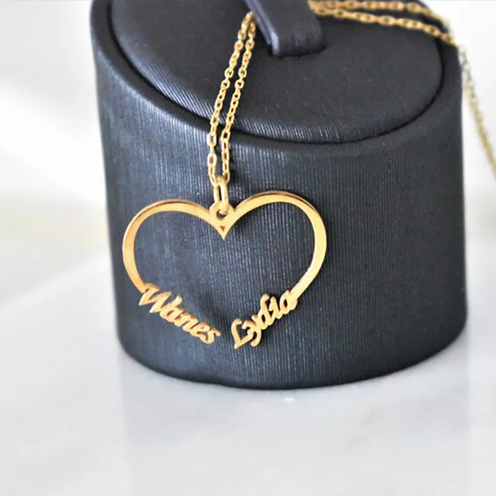 مخصص اثنين اسم القلب قلادة شخصية داينتي المزدوج اسم زوجين مجوهرات الفولاذ المقاوم للصدأ قلادة هدية عيد ميلاد للفتيات