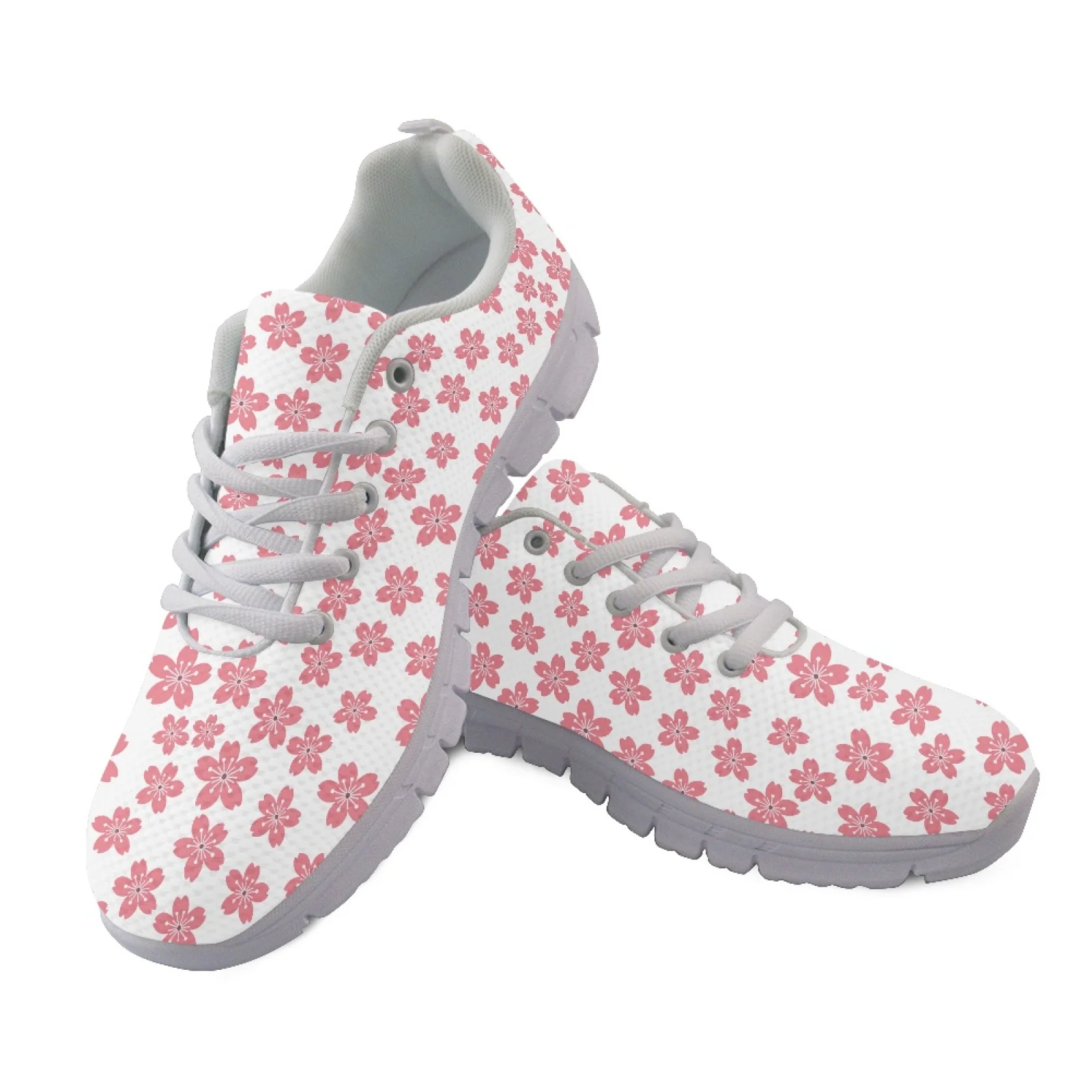 Coloranimal Little Red Flower Pattern Sports Tennis Shoes Mesh & EVA Sole Fashion Sneakers Lace Up Running Shoes for Women