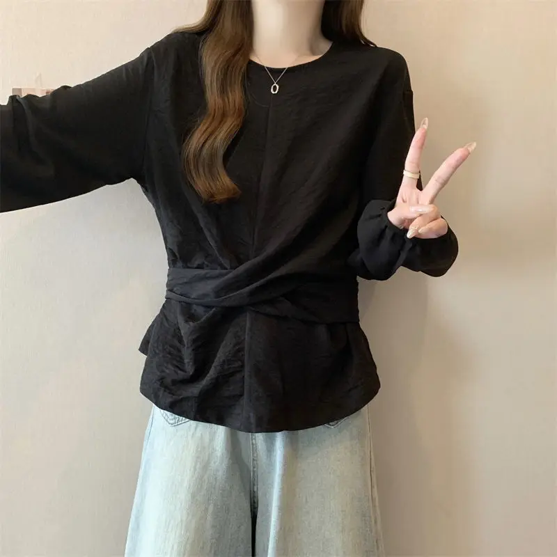 Design-sensing Waist-hugging Long-sleeved Shirt for Women's Autumn New Style Unique Top