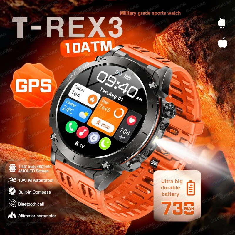 

2025 New GPS Smart Watch Men 10ATM Waterproof Compass Smartwatch Bluetooth Call 730mAh Large Battery Outdoors Sports Bracelet
