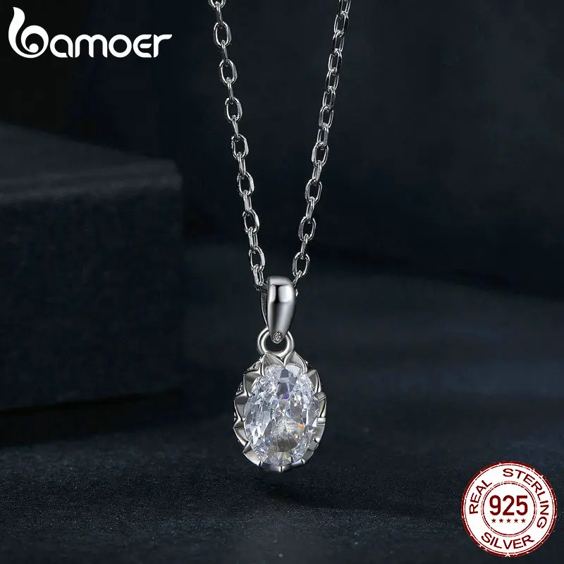 Bamoer 1 Carat Moissanite Pendant Necklace For Women High Quality 925 Sterling Silver Dazzling Wedding Party Bridal Jewelry