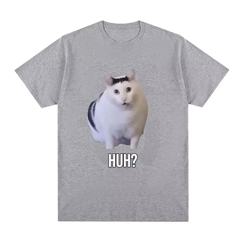 Funny Confused White Cat HUH Text Graphic T-shirt Women Loose Hip Hop Street Style Daily Wear Breathable Cotton Tops