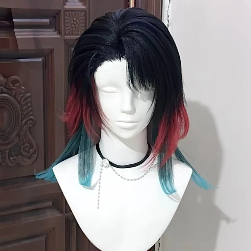 Anime Enmu Cosplay Wig Multi layer gradient wig Heat Resistant Synthetic Fiber Wig With Rose Net for Halloween Costume Party