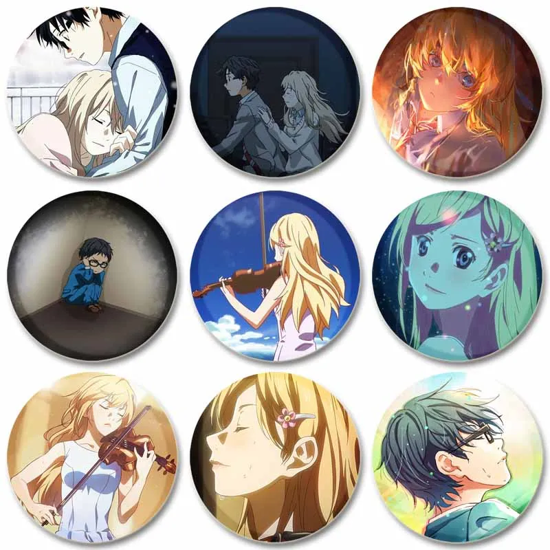 Anime Your Lie in April Badge Round Soft Button Pin Cute Creative Character Brooch for Backpack Clothes Decoration Fashion Gifts