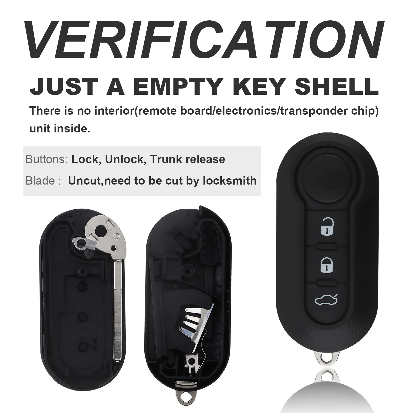 3ปุ่มเปลือกที่ห้อยกุญแจรถรีโมทคอนโทรลพับได้เคสกุญแจแบบไม่ตัดเหมาะสำหรับ Fiat 500 Punto