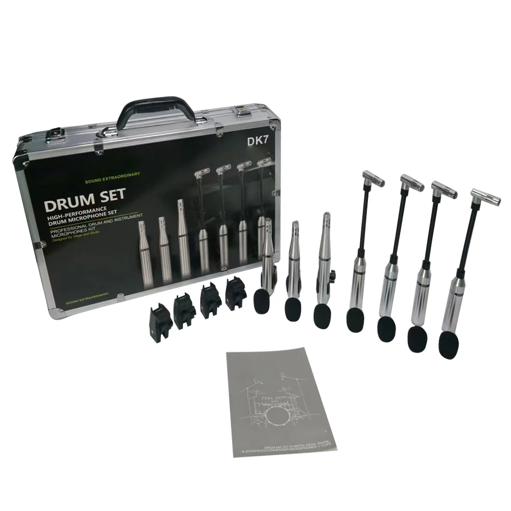 DK7 Professional Recording Live Performance Microphone Kit System Complete Set Of Snare Kick Tom Drums Cymbals Made Of Metal