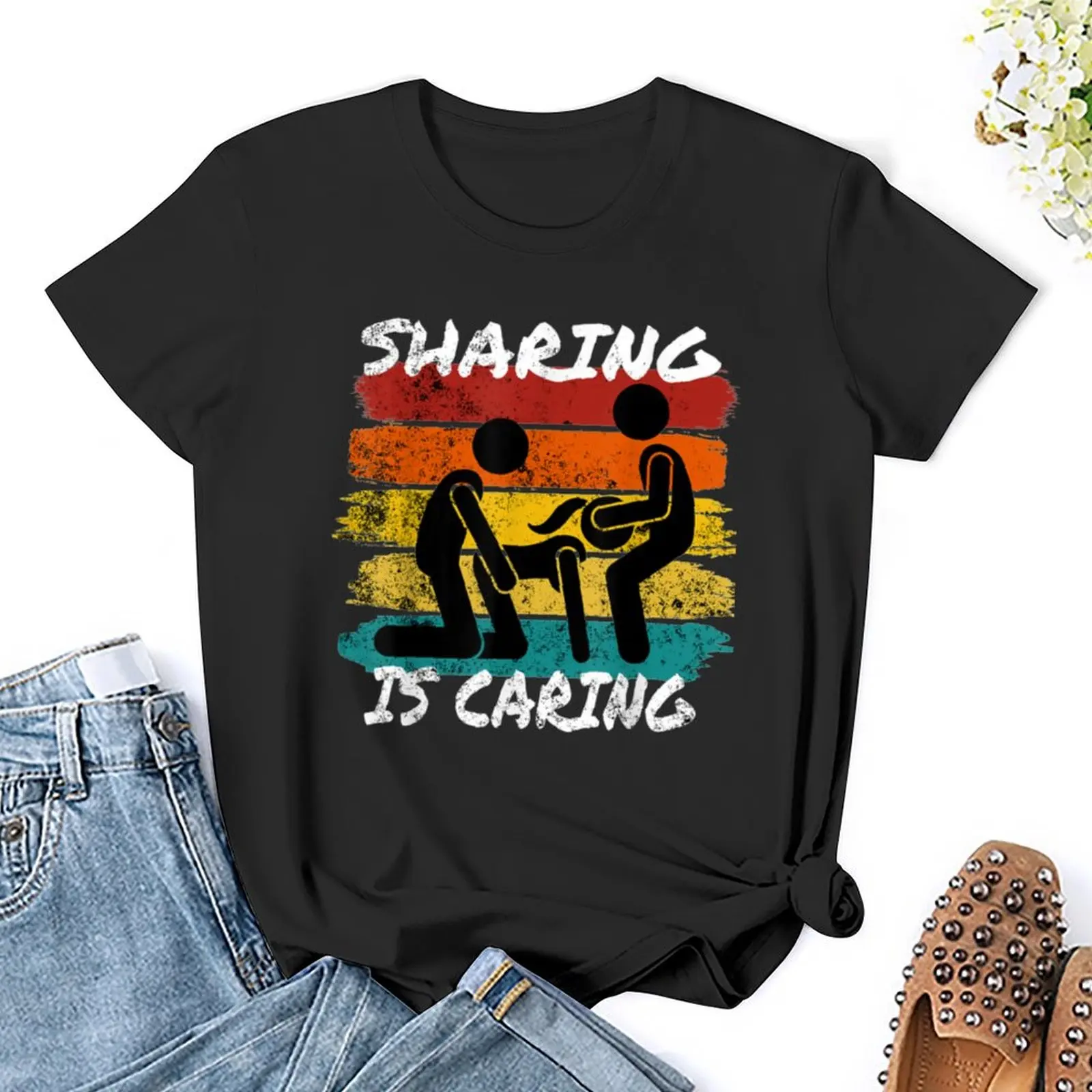 Sharing is Caring Threesome Sex Polyamory Gifts Swingers T-Shirt animal prinfor blanks graphics plus sizes Women t shirt