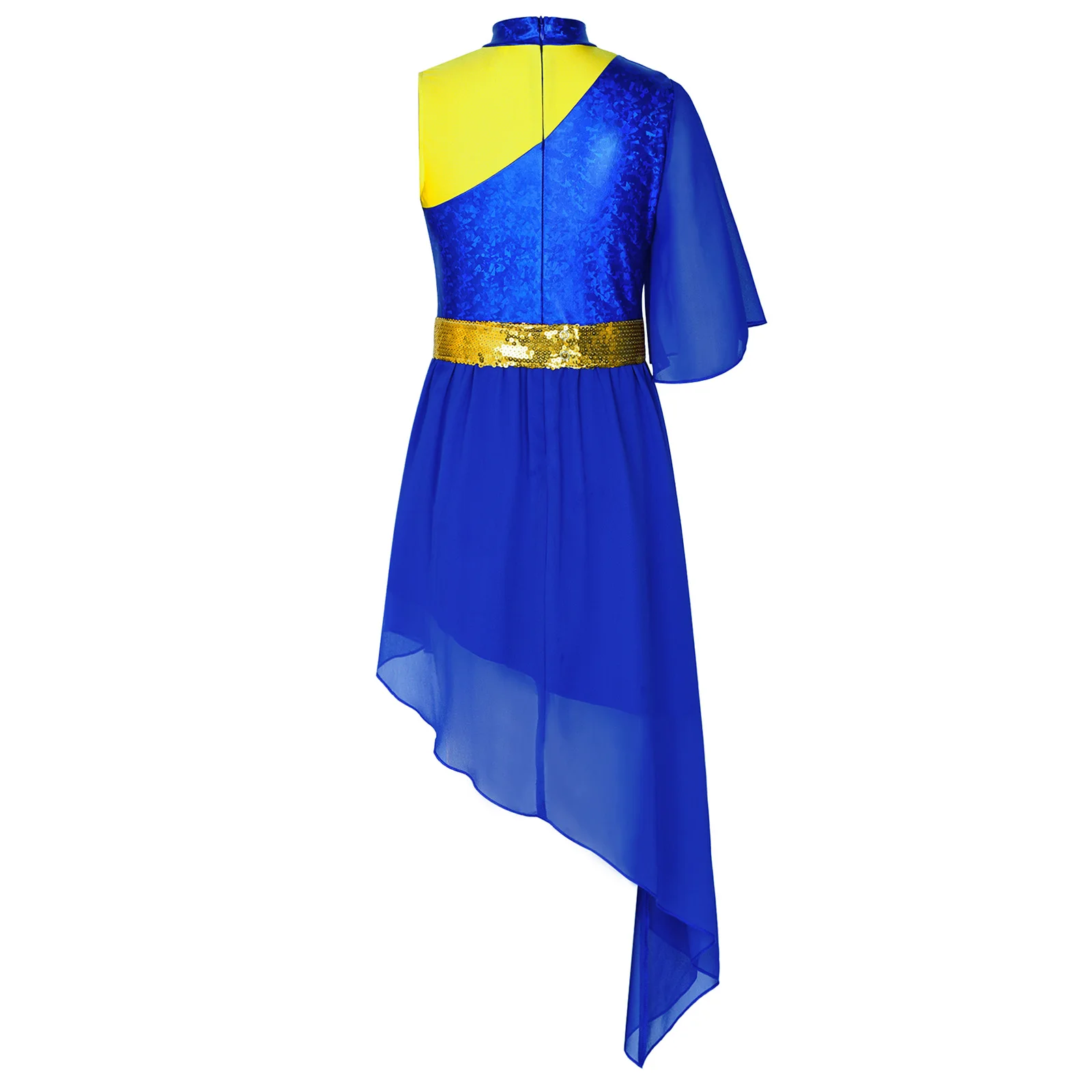 Kids Liturgical Dancewear Stage Performance Metallic Asymmetrical Dress Girls Praise Dress Worship Robe Lyrical Dance Costume