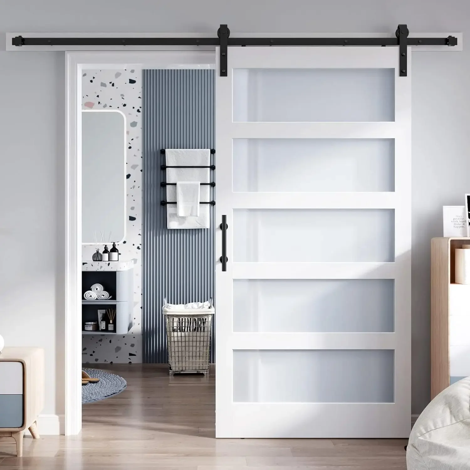 Kit de hardware incluído, 5 vidro fosco, painel de madeira LVL coberto com água branca-