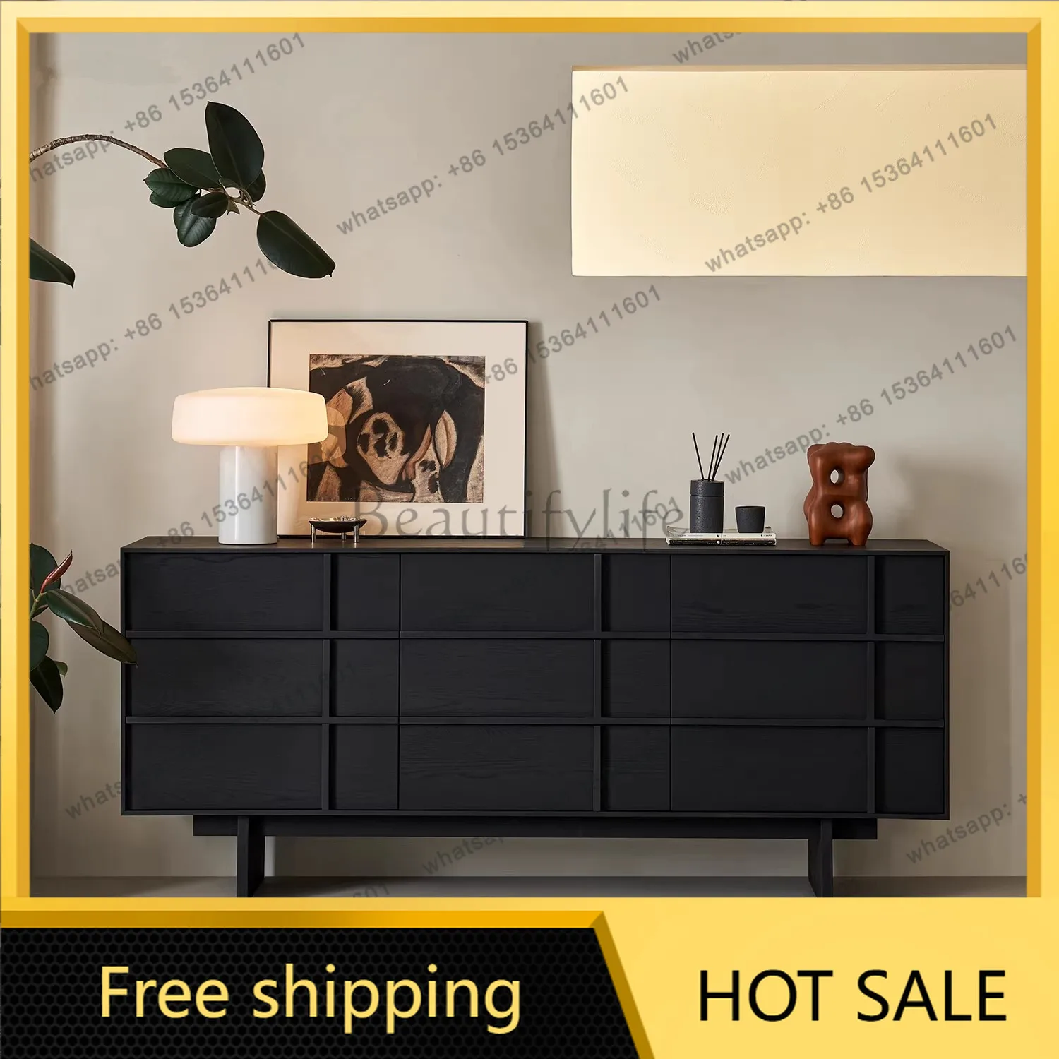 LS Nordic light luxury solid wood nine-chest cabinet solid wood bone line simple retro storage bedroom locker