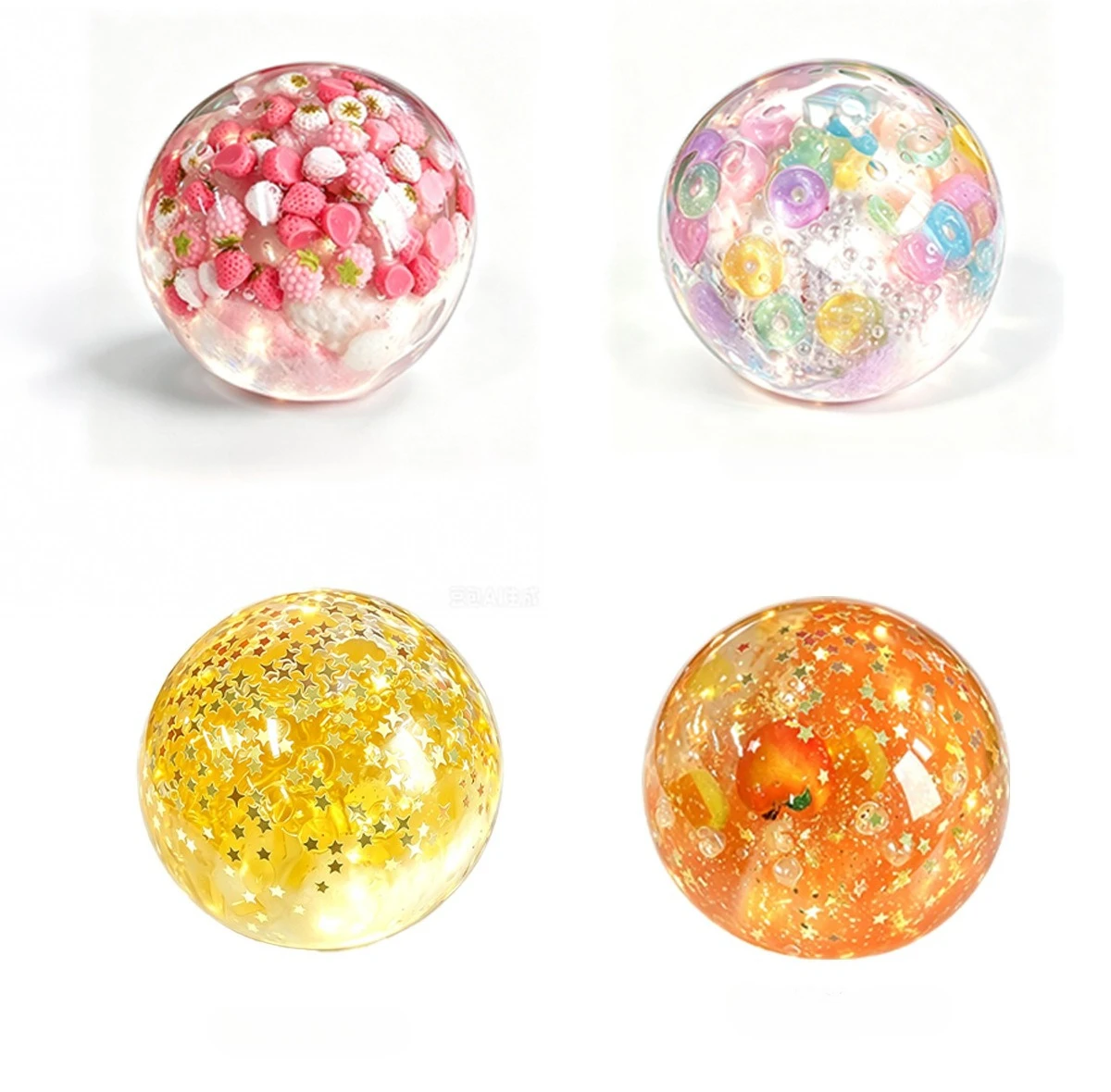 Crystal Clear Squishy Stress Ball Premium Self-Mixed Gel Translucent Fidget Toy Collectible Fruit Strawberry Squeeze Ball