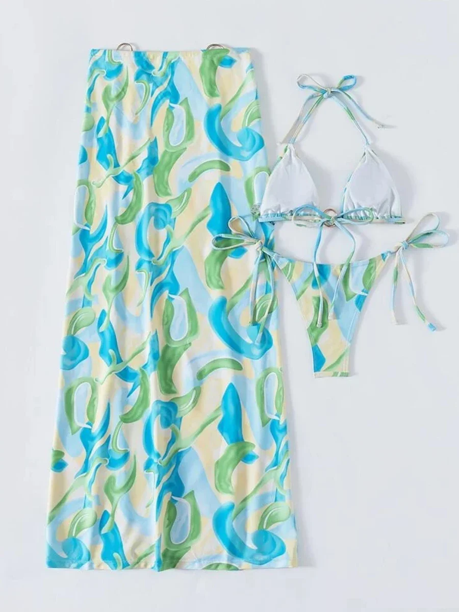 2025 Triangle Halter String 3 Pieces Bikini Swimsuit Women Sexy Swimwear Female Bathers Bathing Swimming Swim Suit Beachwear