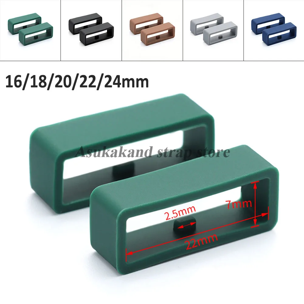2 Stück Silikon-Uhrenarmbandhalter, bunte Schlaufen, 16mm 18mm 20mm 22mm 24mm, wasserdichte Gummi-Sicherheitsringe