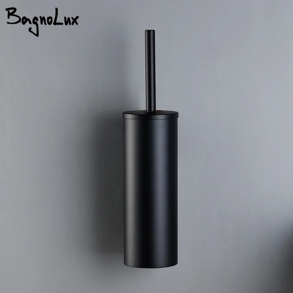 Bagnolux Stainless Steel Gray Round With Protective Bucket Toilet Brush WC Durable Type Bathroom Accessories