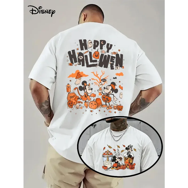 

Мужская футболка Disney с Микки и Минни Happy Halloween, летняя новая стильная повседневная модная супер большая мужская и женская уличная одежда