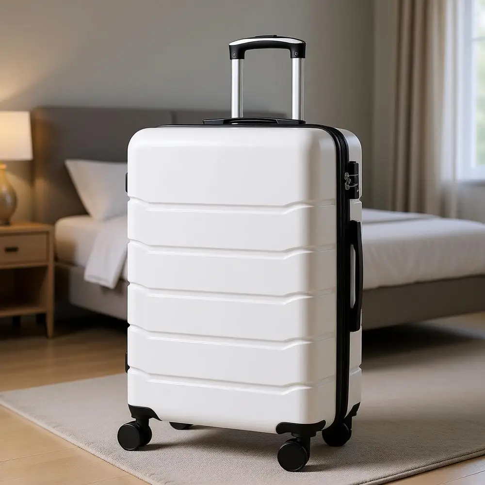 

20-дюймовый расширяемый чемодан-роллер с двойными вращающимися колесами и замком TSA, легкий белый багаж