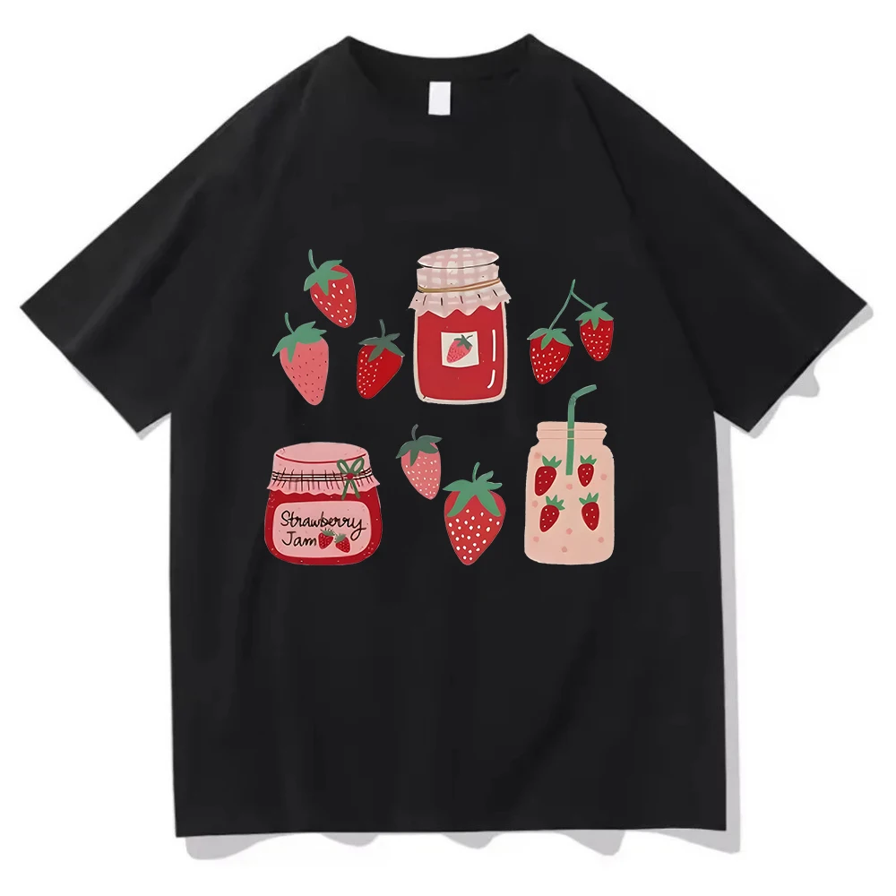 

Strawberry Jam Print Summer Women's T-shirt Light Luxury Trendy Brand Y2K Loose Casual Short Sleeved Top Family Matching Outfits