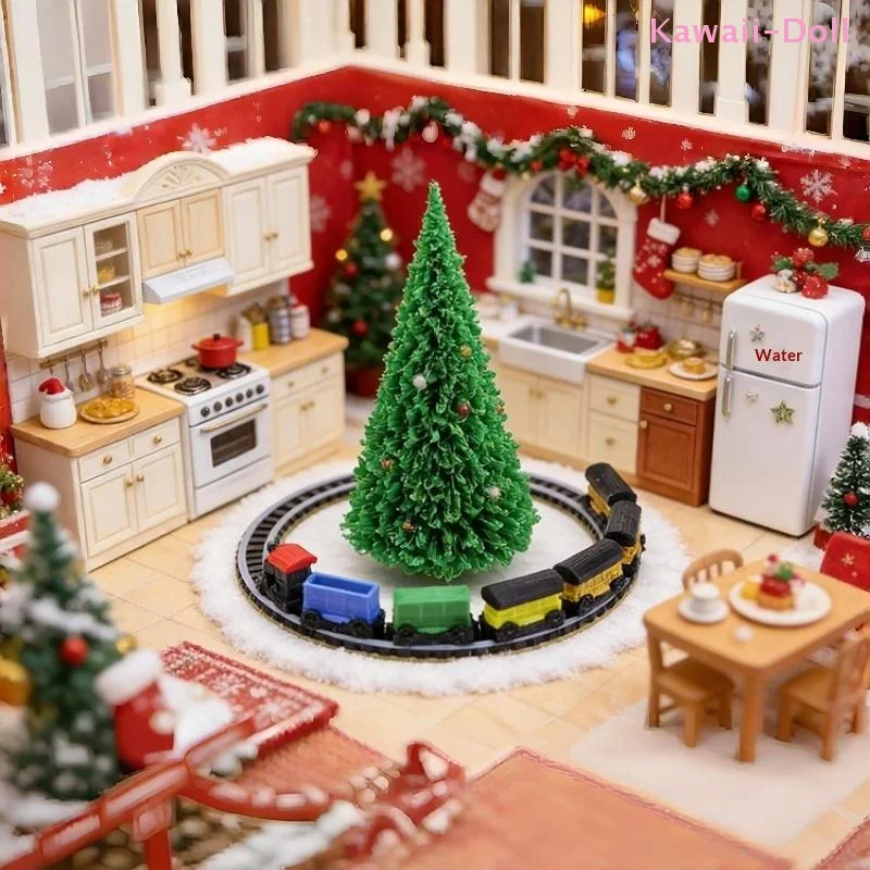 [DO]1 Set 1:12 Scale Dollhouse Mini Train Kit With Track Realistic Railway Model Sandbox Building Accessory Decor Photo Props