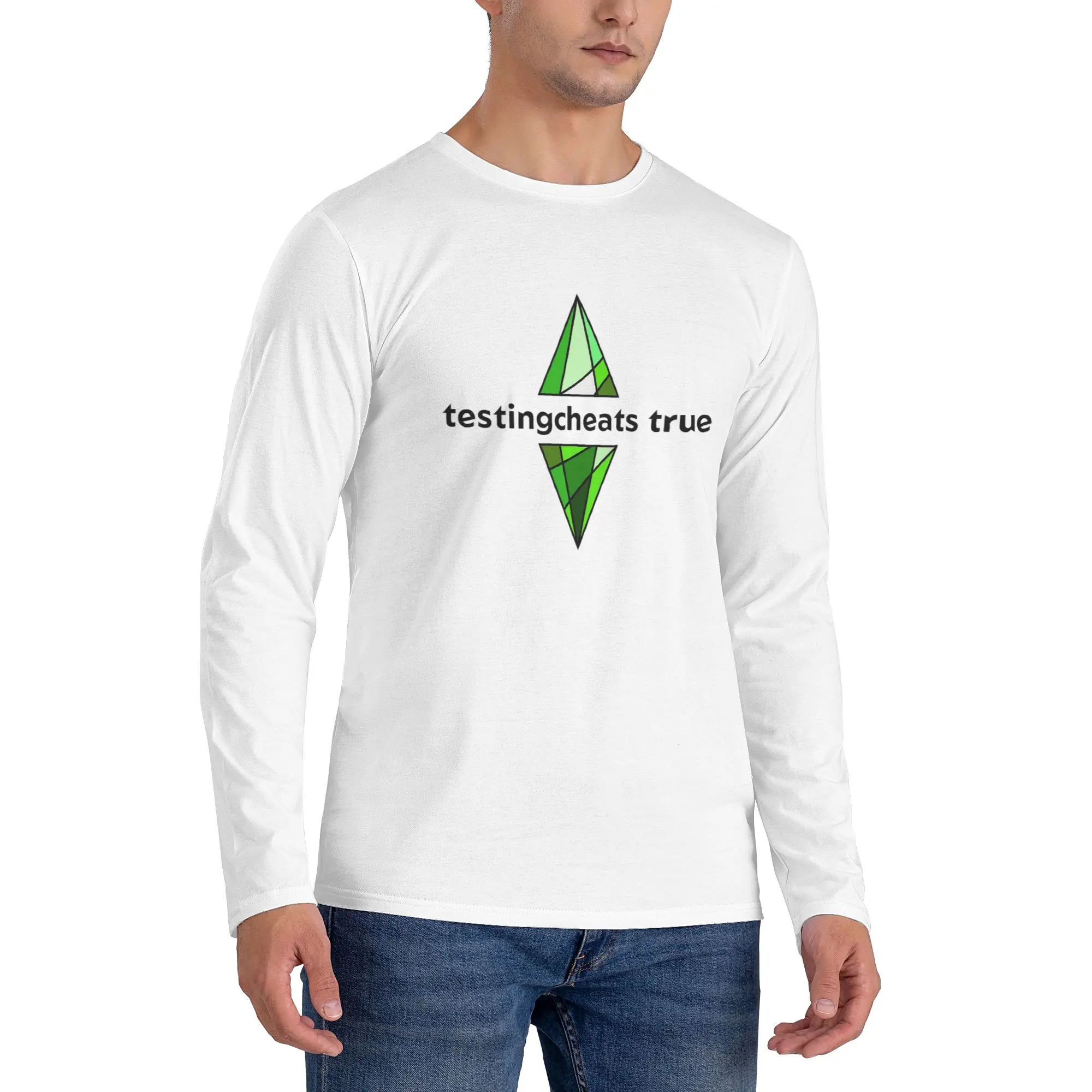 

The Sims 4 - Testingcheats True Plumbob Men's Long Sleeved T-shirt Breathable Round Neck T shirts Spring and Autumn Men tops