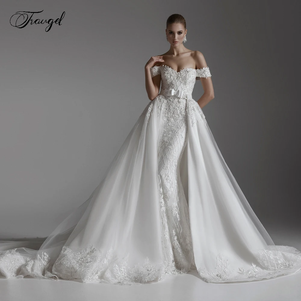 

Traugel Mermaid Luxury Wedding Dresses Sweetheart Off The Shoulder Vestido De Novia Embroidery Detachable Train Robe De Mariee