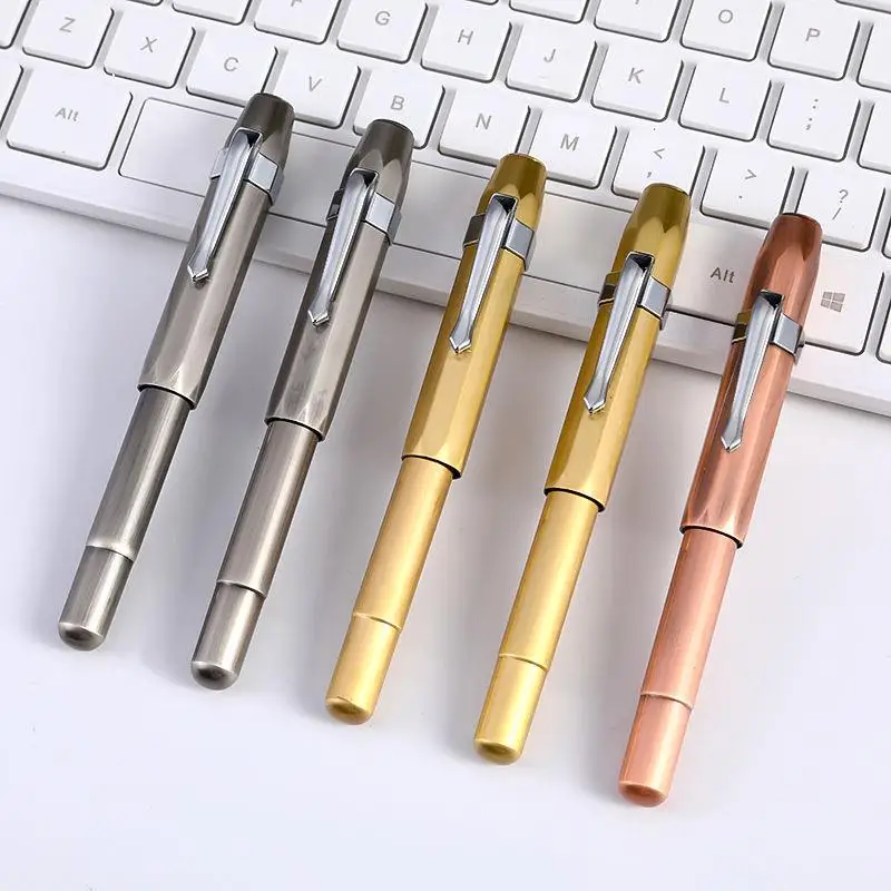 Luxury Alpha Brass Short Fountain Pen Travel Iridium F 0.5MM Nib Vintage Ink Pen Office Student Stationery Supplies PK Majohn