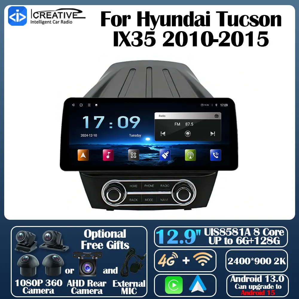 Android 13 Car Radio Carplay Auto For Hyundai Tucson IX35 2010-2015 Multimedia Stereo 360 Camera Navi GPS Video AI Voice 5G DVD