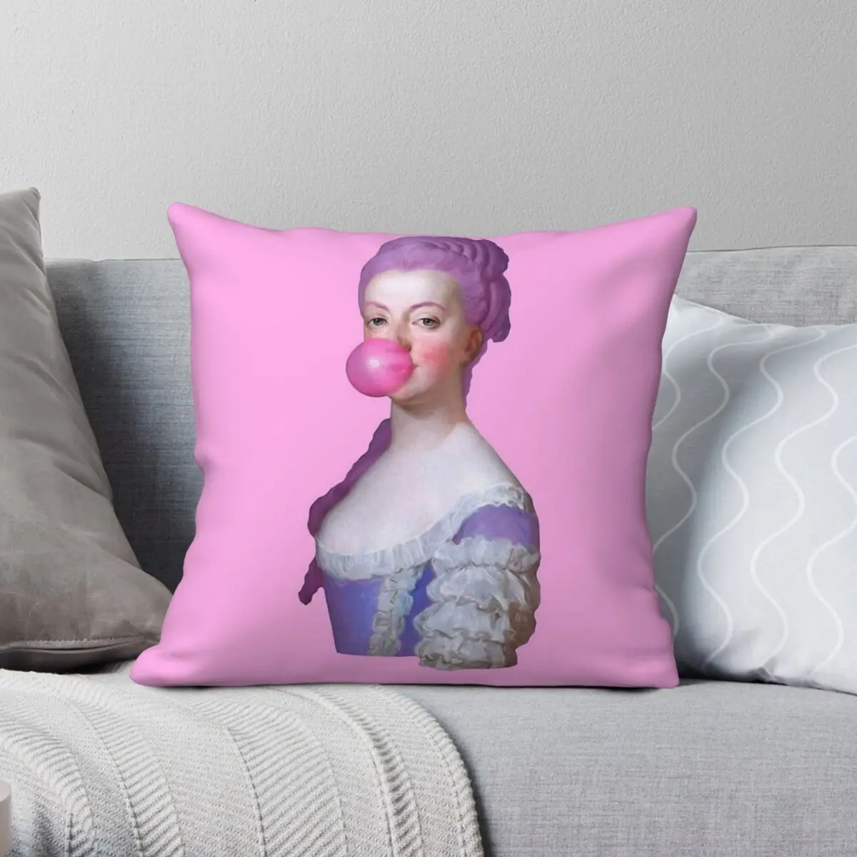 Marie Antoinette With Bubble Gum Pillowcase Polyester Linen Velvet Printed Zip Decor Pillow Case Home Cushion Cover