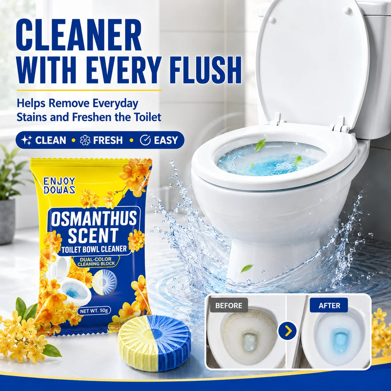 Toilet Bowl Cleaner Tablet Osmanthus Scent, In-Tank Deodorizing Block, Deep Clean Anti Limescale, Long Lasting Fresh Fragrance B