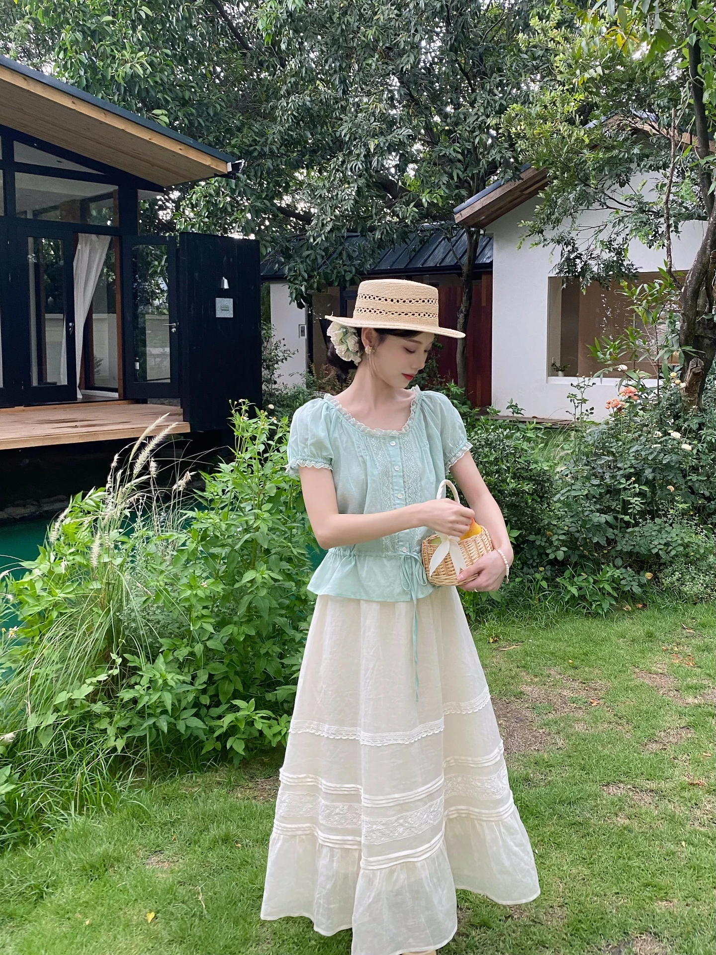 

Юбка MOBAI в стиле ретро с шелковыми кружевными вставками, высокая талия, А-силуэт, женская, приталенная, средней длины, для повседневной носки, из хлопка