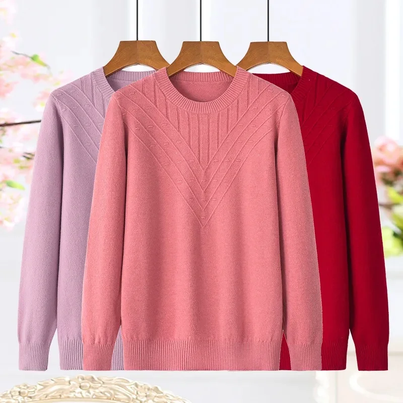 Knitted Sweater Women Pullover New Middle-aged mother Autumn Winter Knitted Long Sleeve Top Female Jumper Bottom Shirt